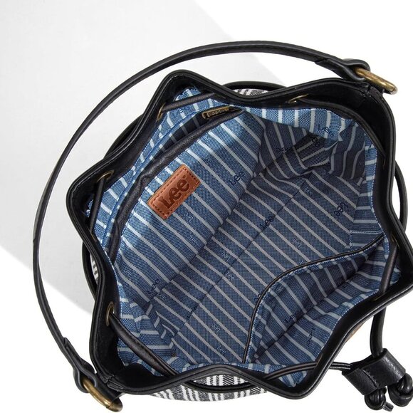 Lee Bucket Bag Women Canvas Vegan Leather 2-in-1 Crossbody Casual Tote - Picture 4 of 7